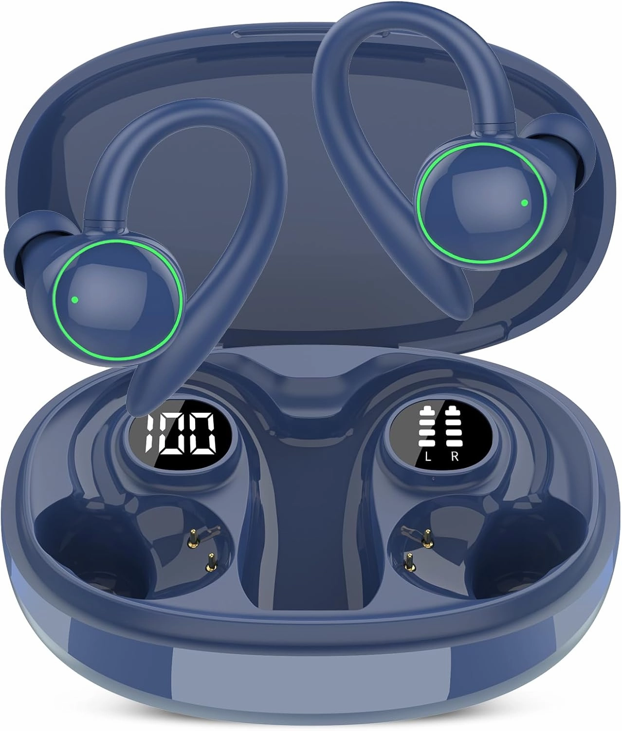 Wireless Earbuds, Bluetooth 5.3 Headphones Sport, Over Ear Buds With ENC Noise Cancelling Mic, 48H, Wireless Earphone With Earhooks, Stereo Deep Bass, IP7 Waterproof Headset for Workout Running, Blue TWS earbuds,compact wireless buds,Bluetooth ear tips,