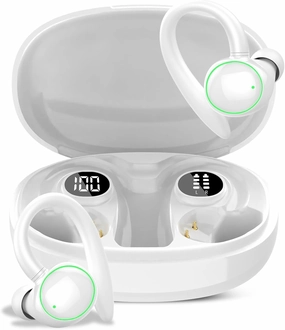 Wireless Earbuds, Bluetooth 5.3 Headphones Sport, Over Ear Buds With ENC Noise Cancelling Mic, 48H, Wireless Earphone With Earhooks, Stereo Deep Bass, IP7 Waterproof Headset for Workout Running, White TWS earbuds,compact wireless buds,Bluetooth ear tips,