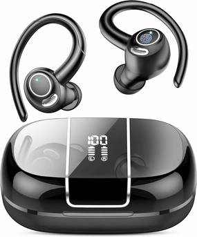 Wireless Earbuds Bluetooth 5.3 Headphones Sports, 48Hrs Playback Over Ear Buds with CVC8.0 Mic, Bass Stereo Bluetooth Earbuds with Earhooks, LED Display, IP7 Waterproof Earphones for Workout/Running over-ear headphones,closed back headphones,wireless studi