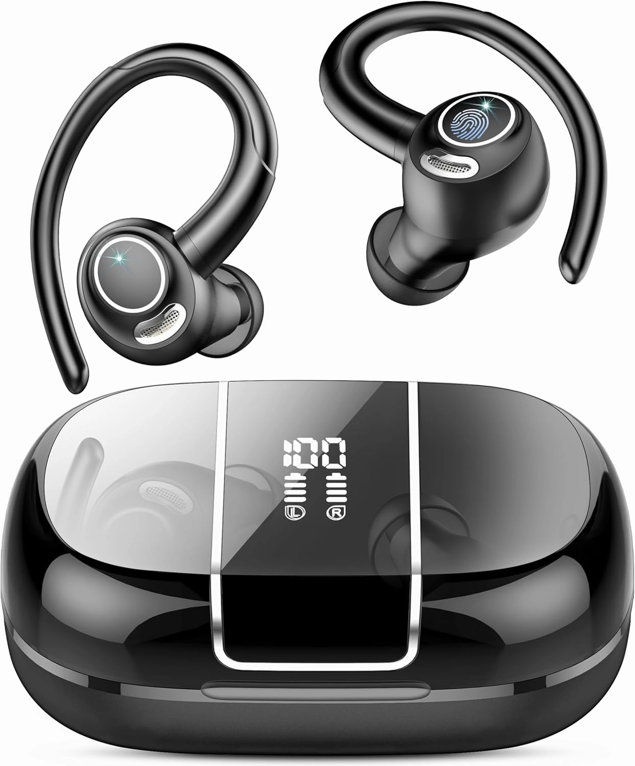 Wireless Earbuds Bluetooth 5.3 Headphones Sports, 48Hrs Playback Over Ear Buds with CVC8.0 Mic, Bass Stereo Bluetooth Earbuds with Earhooks, LED Display, IP7 Waterproof Earphones for Workout/Running over-ear headphones,closed back headphones,wireless studi