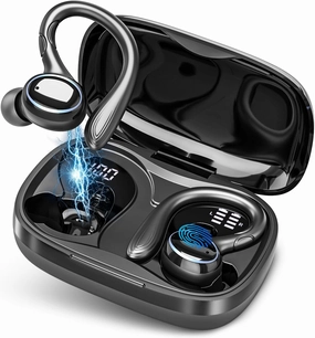 Wireless Earbuds Bluetooth 5.3 Headphones Stereo Ear Buds, ENC Noise Cancelling Mic,IPX7 Waterproof Earphones with Hook for Android iOS Smart Phone Laptop Computer Sports - Black wireless earbuds,Bluetooth earphones,true wireless stereo,