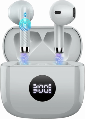Wireless Earbuds, Bluetooth 5.4 Ear Buds LED Power Display Headphones Bass Stereo, Bluetooth Earbuds in-Ear Noise Cancelling Mic, 40H Playback Mini Case IP7 Waterproof Sports Earphones for Android iOS TWS earbuds,compact wireless buds,Bluetooth ear tips,