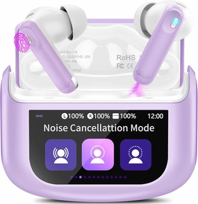 Wireless Earbuds, Bluetooth 5.4 Ear Buds with Multifunctional Touch Screen, 48H Bass Stereo Headphones with ANC/ENC Noise Cancelling/Transparency Mode, IPX7 Earphones with 5 EQ Modes, Purple wireless earbuds,Bluetooth earphones,true wireless stereo,