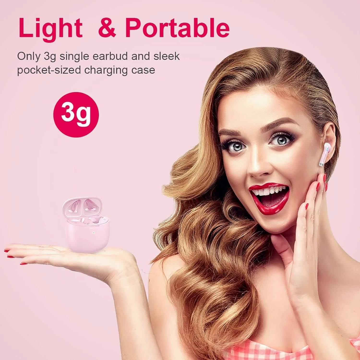 Wireless Earbuds, Bluetooth 5.4 Earbuds Stereo Bass, Bluetooth Headphones in Ear Noise Cancelling Mic, Earphones IP7 Waterproof Sports, 32H Playtime USB C Charging Case Pink Ear Buds for Android iOS