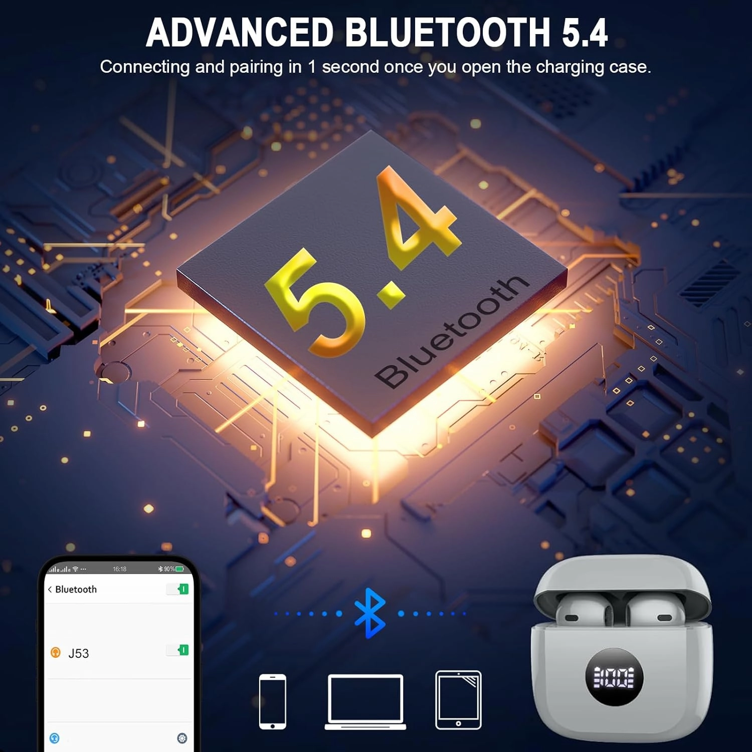 Wireless Earbuds, Bluetooth 5.4 Earbuds Stereo Bass, Bluetooth Headphones in Ear Noise Cancelling Mic, Sports Earphones IP7 Waterproof USB C, 40H Playtime Mini Charging Case Ear Buds for Android iOS