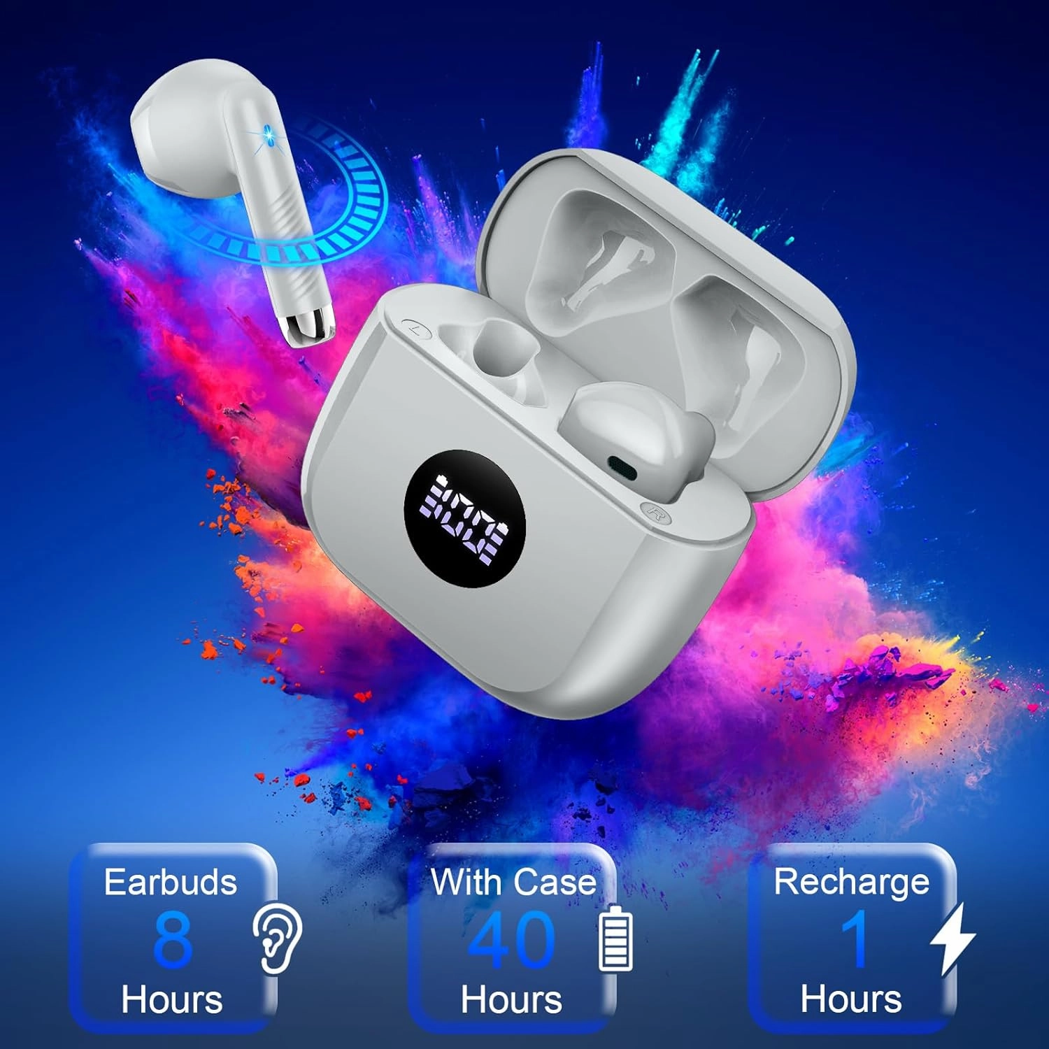 Wireless Earbuds, Bluetooth 5.4 Earbuds Stereo Bass, Bluetooth Headphones in Ear Noise Cancelling Mic, Sports Earphones IP7 Waterproof USB C, 40H Playtime Mini Charging Case Ear Buds for Android iOS