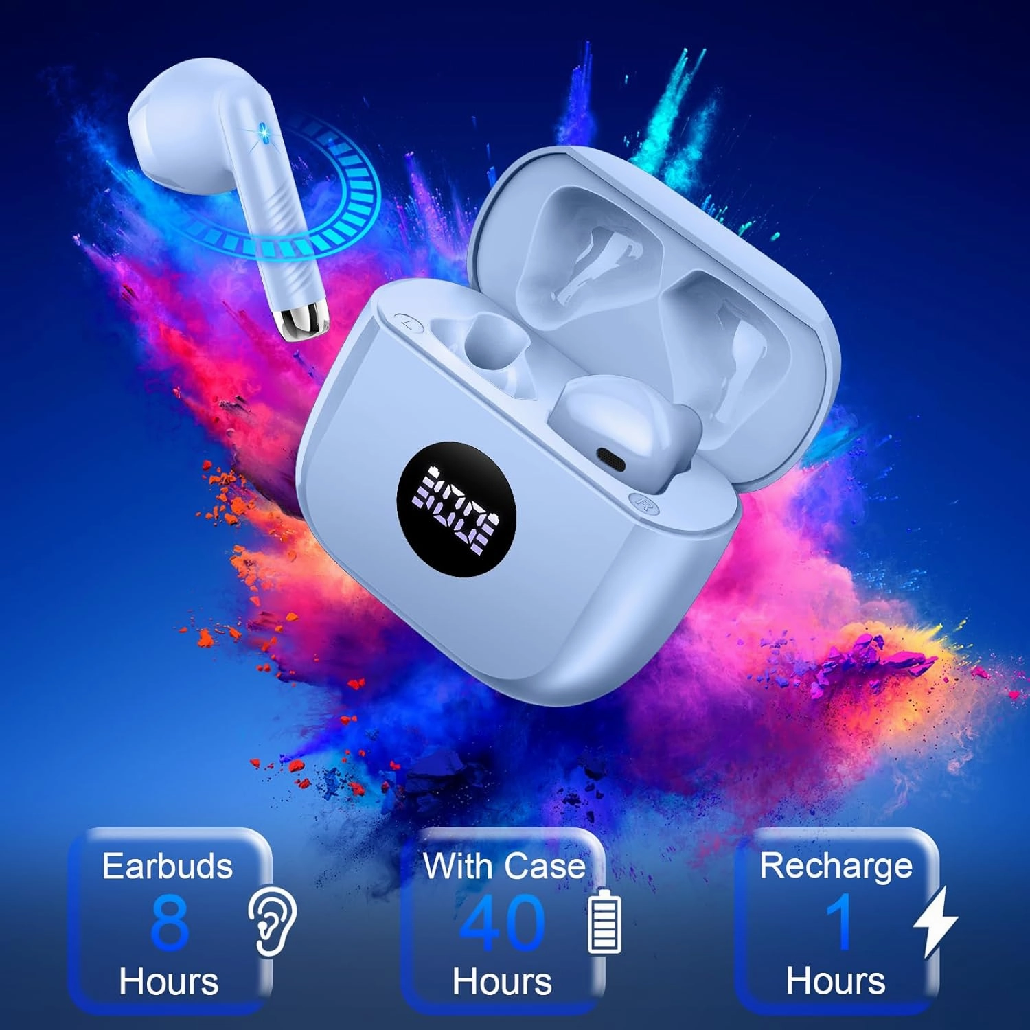 Wireless Earbuds, Bluetooth 5.4 Earbuds USB C Stereo Bass, Bluetooth Headphones in Ear Noise Cancelling Mic, Sports Earphones IP7 Waterproof, 40H Playtime Mini Charging Case Ear Buds for Android iOS