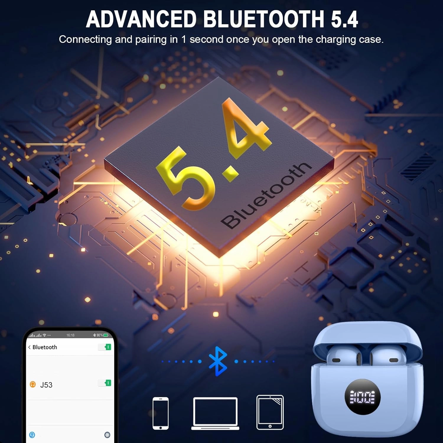 Wireless Earbuds, Bluetooth 5.4 Earbuds USB C Stereo Bass, Bluetooth Headphones in Ear Noise Cancelling Mic, Sports Earphones IP7 Waterproof, 40H Playtime Mini Charging Case Ear Buds for Android iOS