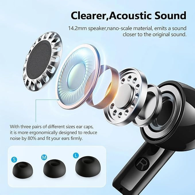 Wireless Earbuds Bluetooth 5.4 Headphones, 2025 Hi-Fi Stereo Bass Ear Buds, 4 ENC Noise Cancelling Mic 48Hrs in-Ear Earphones IPX7 Waterproof Sport Workout for Laptop Pad Android iOS Phone RUNNING