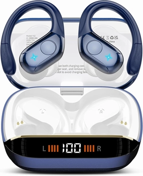 Wireless Earbuds Bluetooth 5.4 Headphones 75H Playtime Stereo Deep Bass Sports Ear Buds with Earhooks, LED Display Bluetooth Earbuds with 4 ENC Mic, IP7 Waterproof Earphone for Running, Dark Blue over-ear headphones,closed back headphones,wireless studio c