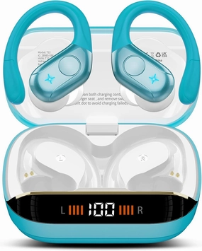 Wireless Earbuds Bluetooth 5.4 Headphones 75H Stereo Deep Bass Sports Over Ear Buds with Earhooks, LED Display Bluetooth Earbuds with 4 ENC Mic, IP7 Waterproof Earphone for Running, Blue over-ear headphones,closed back headphones,wireless studio cans,