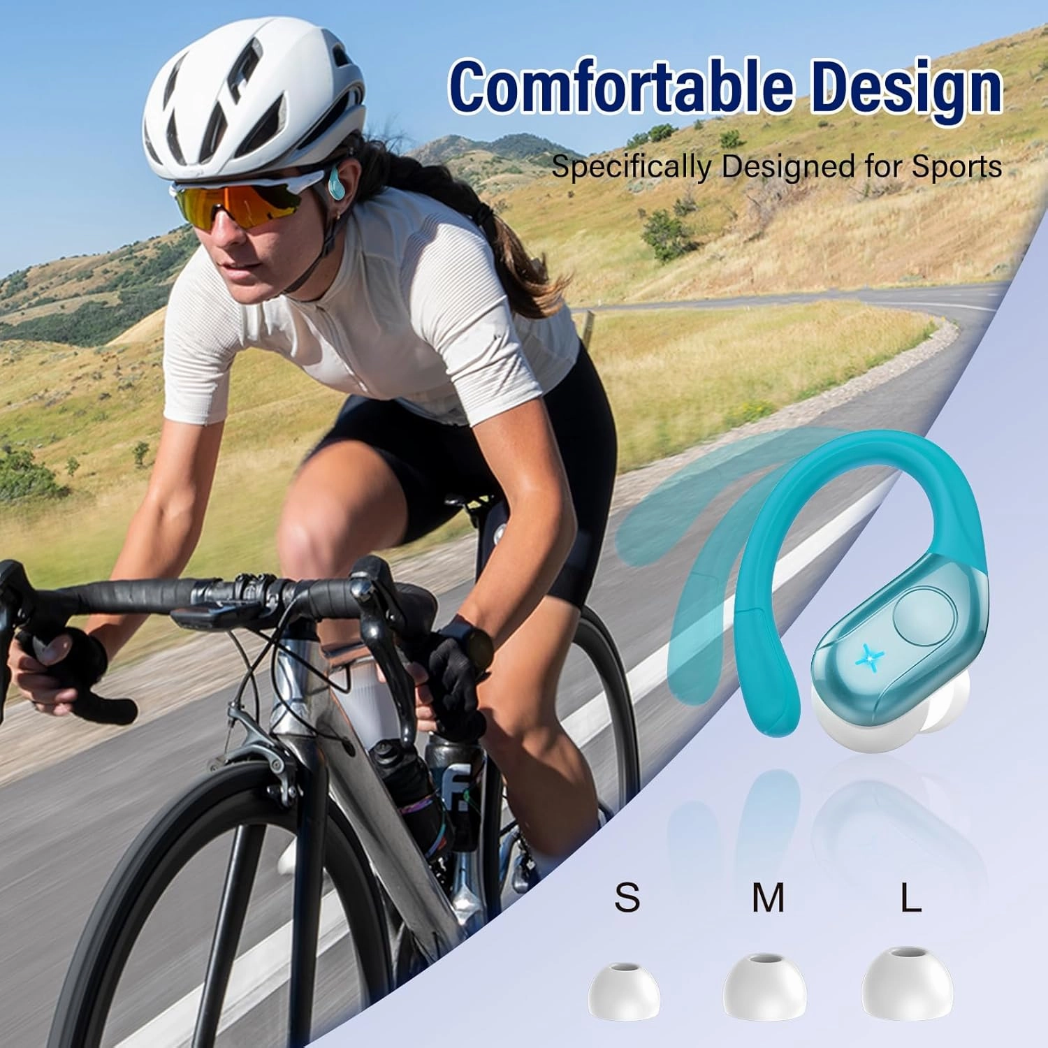 Wireless Earbuds Bluetooth 5.4 Headphones 75H Stereo Deep Bass Sports Over Ear Buds with Earhooks, LED Display Bluetooth Earbuds with 4 ENC Mic, IP7 Waterproof Earphone for Running, Blue