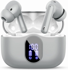 Wireless Earbuds Bluetooth 5.4 Headphones Bass Stereo Ear Buds with Noise Cancelling Mic LED Display in Ear Earphones IP7 Waterproof 36H Playtime for Laptop Pad Phones Sports Workout Grey wireless earbuds,Bluetooth earphones,true wireless stereo,