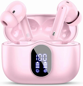 Wireless Earbuds Bluetooth 5.4 Headphones Bass Stereo Ear Buds with Noise Cancelling Mic LED Display in Ear Earphones IP7 Waterproof 36H Playtime for Laptop Pad Phones Sports Workout Pink wireless earbuds,Bluetooth earphones,true wireless stereo,