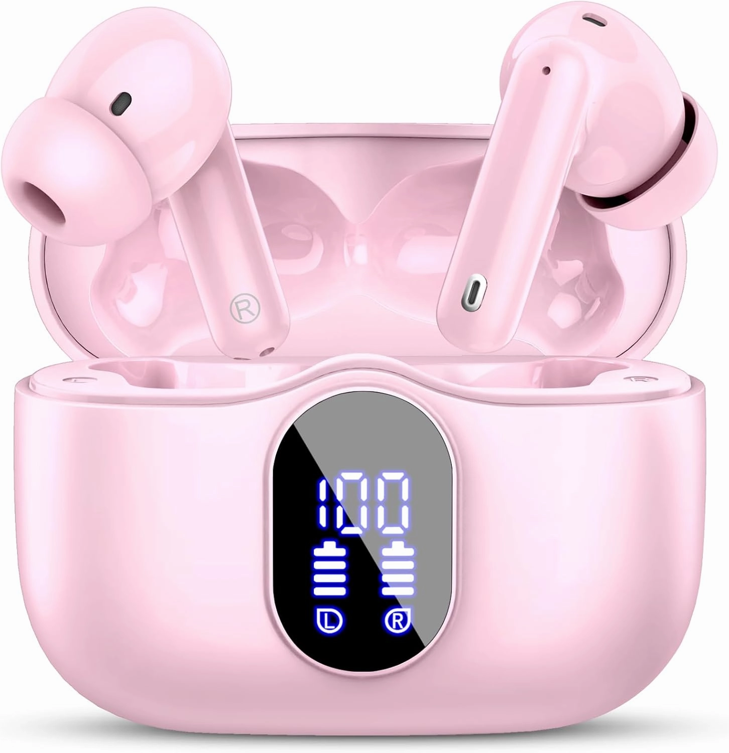 Wireless Earbuds Bluetooth 5.4 Headphones Bass Stereo Ear Buds with Noise Cancelling Mic LED Display in Ear Earphones IP7 Waterproof 36H Playtime for Laptop Pad Phones Sports Workout Pink wireless earbuds,Bluetooth earphones,true wireless stereo,