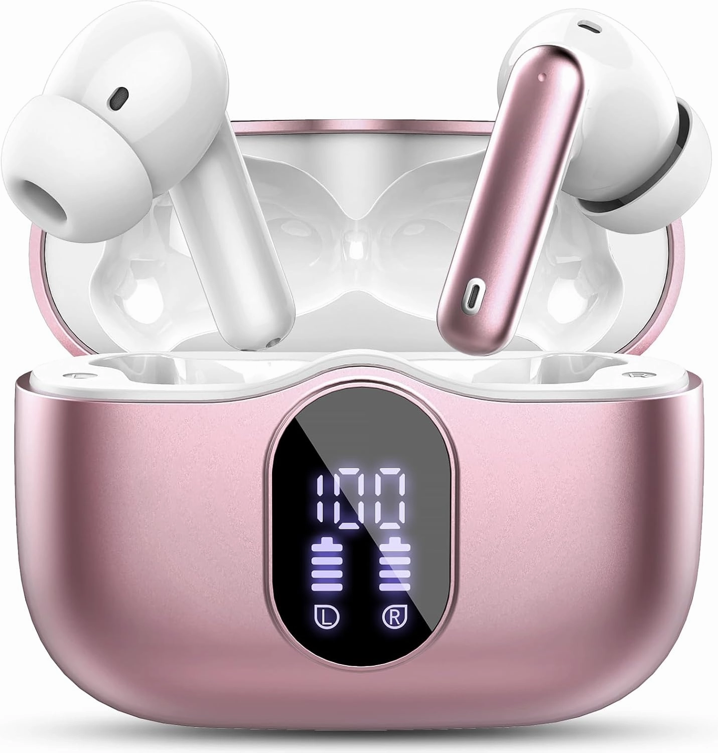 Wireless Earbuds Bluetooth 5.4 Headphones Bass Stereo Ear Buds with Noise Cancelling Mic LED Display in Ear Earphones IP7 Waterproof 36H Playtime for Laptop Pad Phones Sports Workout Rose Gold wireless earbuds,Bluetooth earphones,true wireless stereo,
