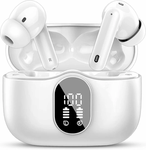 Wireless Earbuds Bluetooth 5.4 Headphones Bass Stereo Ear Buds with Noise Cancelling Mic LED Display in Ear Earphones IP7 Waterproof 36H Playtime for Laptop Pad Phones Sports Workout White TWS earbuds,compact wireless buds,Bluetooth ear tips,