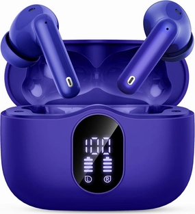 Wireless Earbuds, Bluetooth 5.4 Headphones Bass Stereo, Ear Buds with Noise Cancelling Mic LED Display, IP7 Waterproof in Ear Earphones, 36H Playtime for Laptop Pad Phones Sports Workout, Dark Blue wireless earbuds,Bluetooth earphones,true wireless stereo,