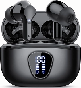Wireless Earbuds, Bluetooth 5.4 Headphones HiFi Stereo, Bluetooth Earbuds with ENC Noise Cancelling Mic, IP7 Waterproof in Ear Earphones, 48H, LED Display Ear buds for Pad Workout Sports, Black wireless earbuds,Bluetooth earphones,true wireless stereo,