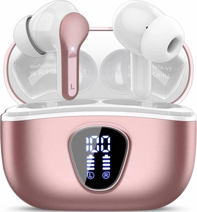 Wireless Earbuds, Bluetooth 5.4 Headphones HiFi Stereo, Bluetooth Earbuds with ENC Noise Cancelling Mic, IP7 Waterproof in Ear Earphones, 48H, LED Display Ear buds for Pad Workout Sports, Rose Gold wireless earbuds,Bluetooth earphones,true wireless stereo,