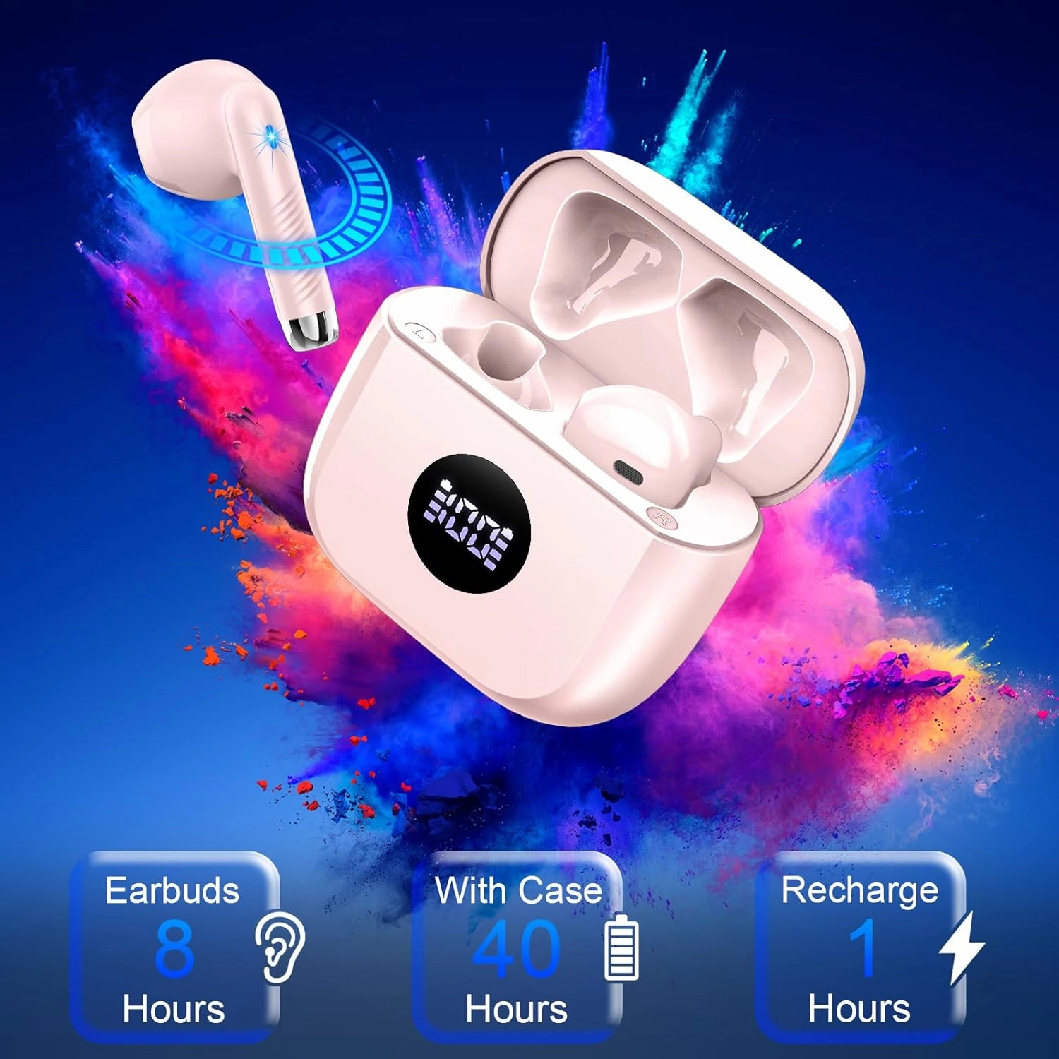 Wireless Earbuds, Bluetooth 5.4 Headphones HiFi Stereo, in Ear Earphones with 4 ENC Noise Cancelling Mics, IP7 Waterproof Headset with USB C Charging, 40H Playback Ear Buds with Mini Case LED Display