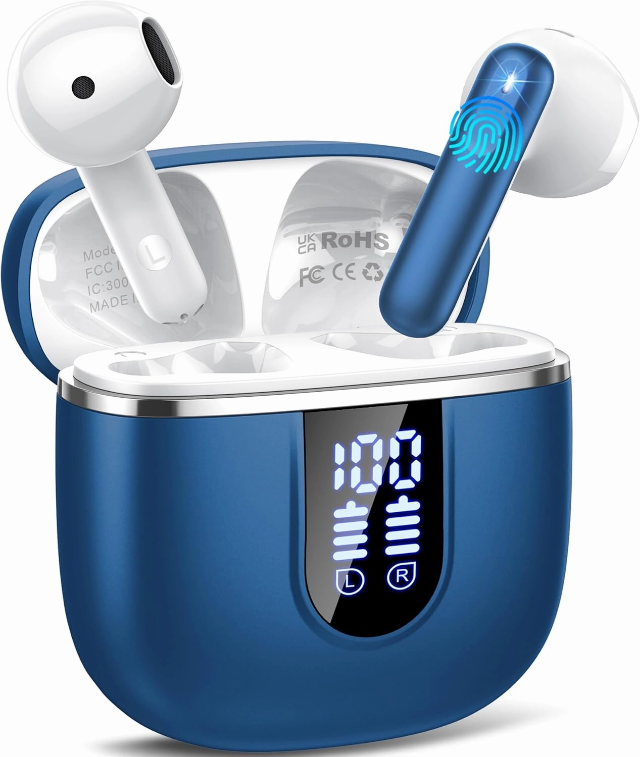 Wireless Earbuds, Bluetooth 5.4 Headphones in Ear Buds, HiFi Stereo Earphones with 4 ENC Noise Cancelling Mics, 40H Wireless Headphones with IP7 Waterproof, Dual LED Display USB C, Navy TWS earbuds,compact wireless buds,Bluetooth ear tips,