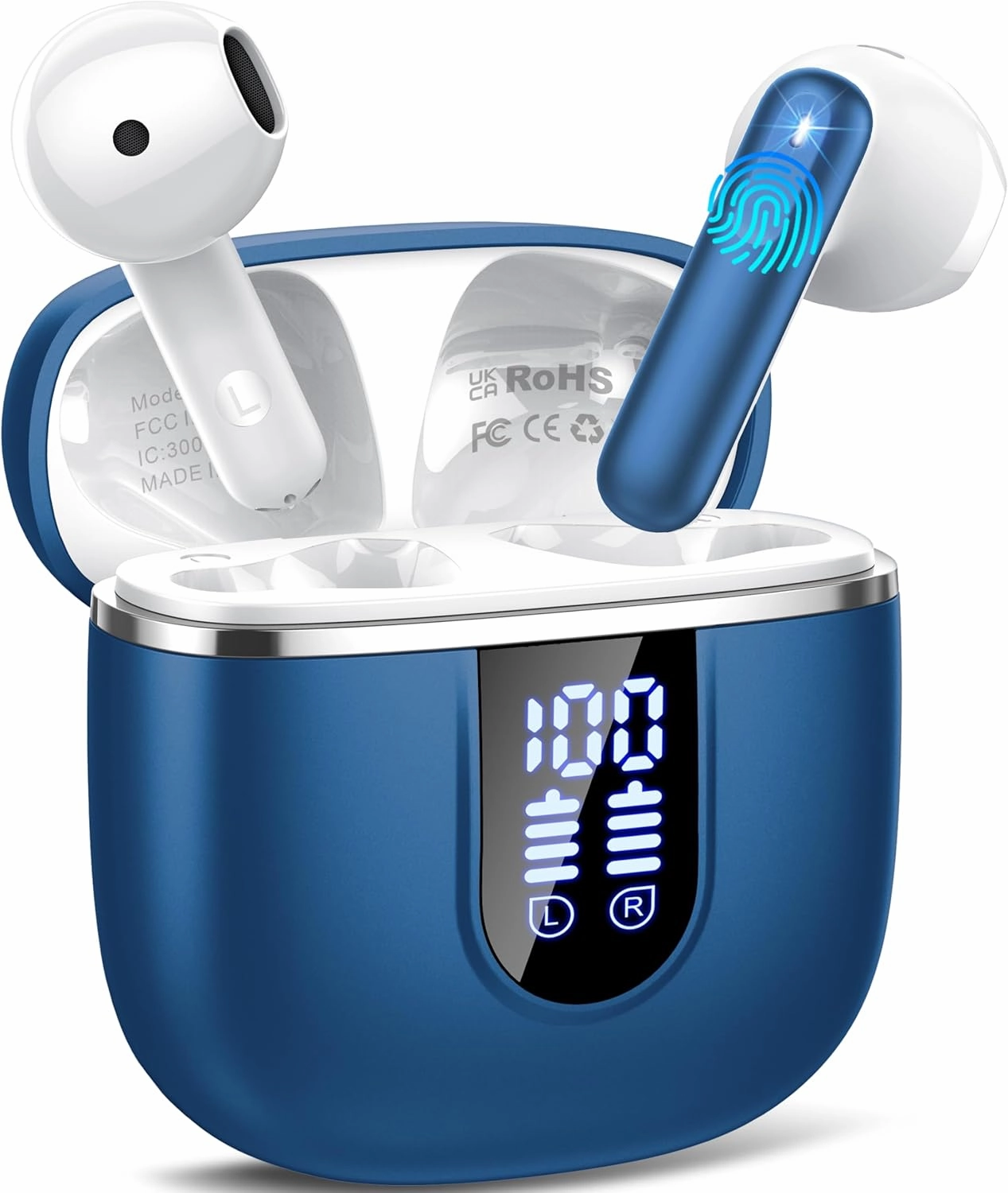 Wireless Earbuds, Bluetooth 5.4 Headphones in Ear Buds, HiFi Stereo Earphones with 4 ENC Noise Cancelling Mics, 40H Wireless Headphones with IP7 Waterproof, Dual LED Display USB C, Navy TWS earbuds,compact wireless buds,Bluetooth ear tips,