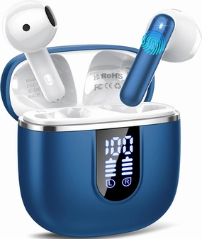Wireless Earbuds, Bluetooth 5.4 Headphones in Ear Buds, HiFi Stereo Earphones with 4 ENC Noise Cancelling Mics, 40H Wireless Headphones with IP7 Waterproof, Dual LED Display USB C, Navy TWS earbuds,compact wireless buds,Bluetooth ear tips,