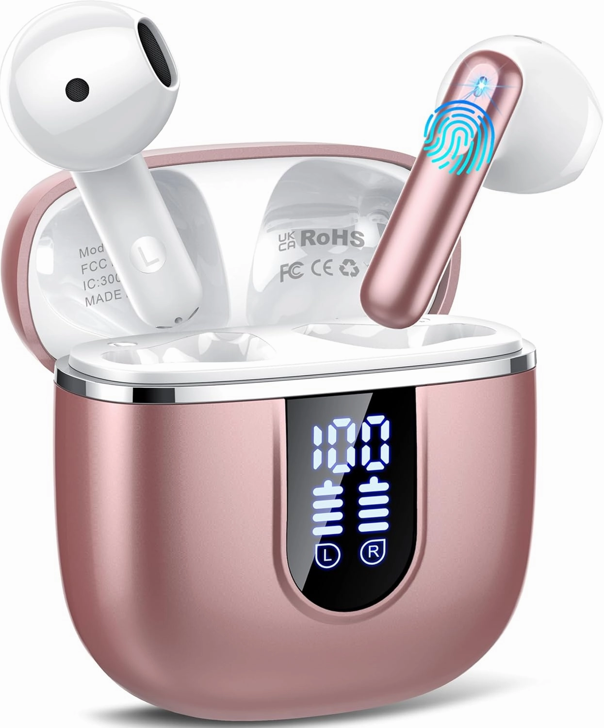 Wireless Earbuds, Bluetooth 5.4 Headphones in Ear Buds, HiFi Stereo Earphones with 4 ENC Noise Cancelling Mics, 40H Wireless Headphones with IP7 Waterproof, Dual LED Display USB C, Rose Gold TWS earbuds,compact wireless buds,Bluetooth ear tips,