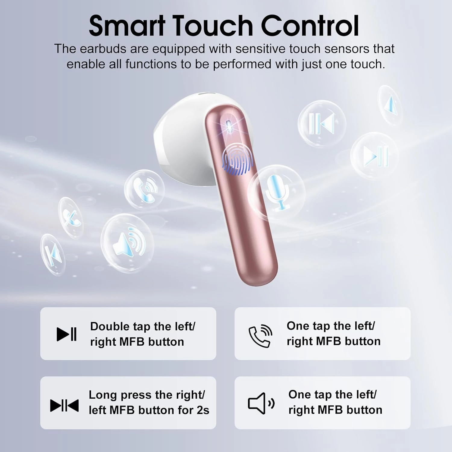 Wireless Earbuds, Bluetooth 5.4 Headphones in Ear Buds, HiFi Stereo Earphones with 4 ENC Noise Cancelling Mics, 40H Wireless Headphones with IP7 Waterproof, Dual LED Display USB C, Rose Gold