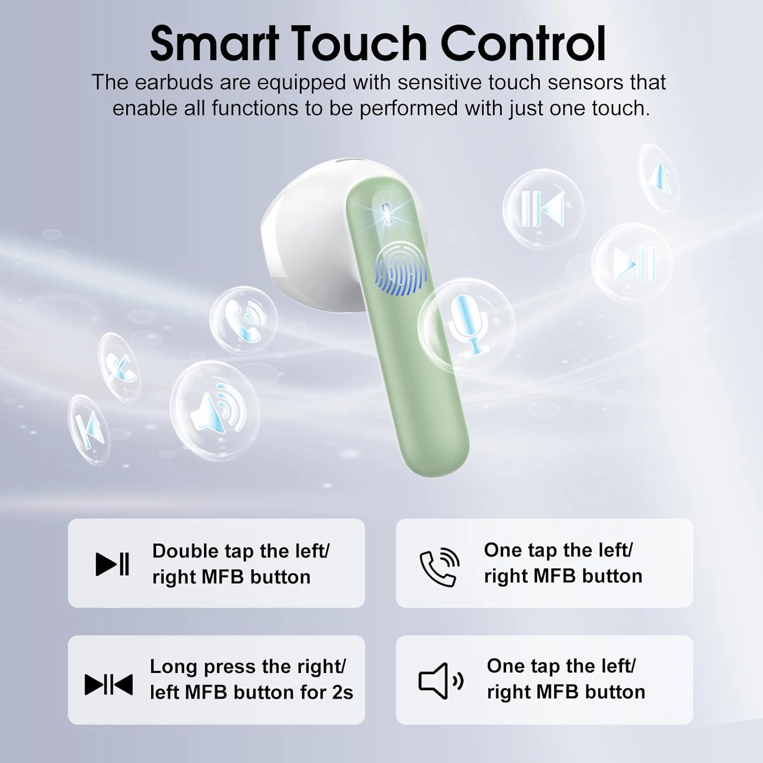 Wireless Earbuds, Bluetooth 5.4 Headphones in Ear Buds, HiFi Stereo Wireless Earphones with 4 ENC Noise Cancelling Mics, 40H Wireless Headphones with IP7 Waterproof, Dual LED Display USB C, Green
