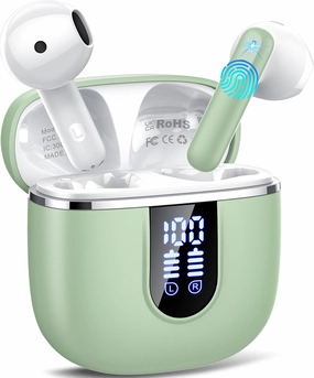 Wireless Earbuds, Bluetooth 5.4 Headphones in Ear Buds, HiFi Stereo Wireless Earphones with 4 ENC Noise Cancelling Mics, 40H Wireless Headphones with IP7 Waterproof, Dual LED Display USB C, Green TWS earbuds,compact wireless buds,Bluetooth ear tips,