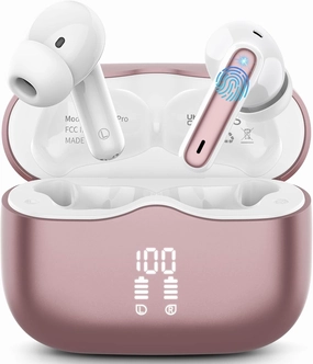 Wireless Earbuds, Bluetooth 5.4 Headphones in Ear with 4 ENC Noise Cancelling Mic, New Wireless Earphones HiFi Stereo Deep Bass 40H Playtime, In-Ear Bluetooth Earbuds LED Display IP7, USB-C, Rose Gold TWS earbuds,compact wireless buds,Bluetooth ear tips,