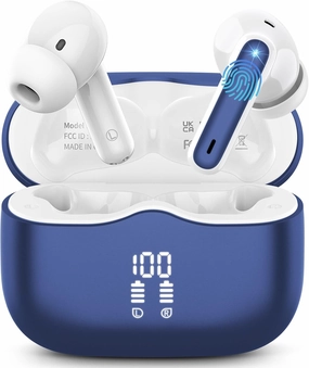 Wireless Earbuds, Bluetooth 5.4 Headphones in Ear with HiFi Stereo Deep Bass, 4 ENC Noise Cancelling Mic Wireless Earphones 40H, in-Ear Earbud Bluetooth Dual LED Display IP7 Waterproof, Dark Blue TWS earbuds,compact wireless buds,Bluetooth ear tips,