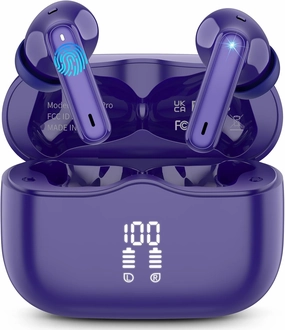 Wireless Earbuds, Bluetooth 5.4 Headphones in Ear with HiFi Stereo Deep Bass, 4 ENC Noise Cancelling Mic Wireless Earphones 40H, in-Ear Earbud Bluetooth Dual LED Display IP7 Waterproof, Pure-Blue TWS earbuds,compact wireless buds,Bluetooth ear tips,