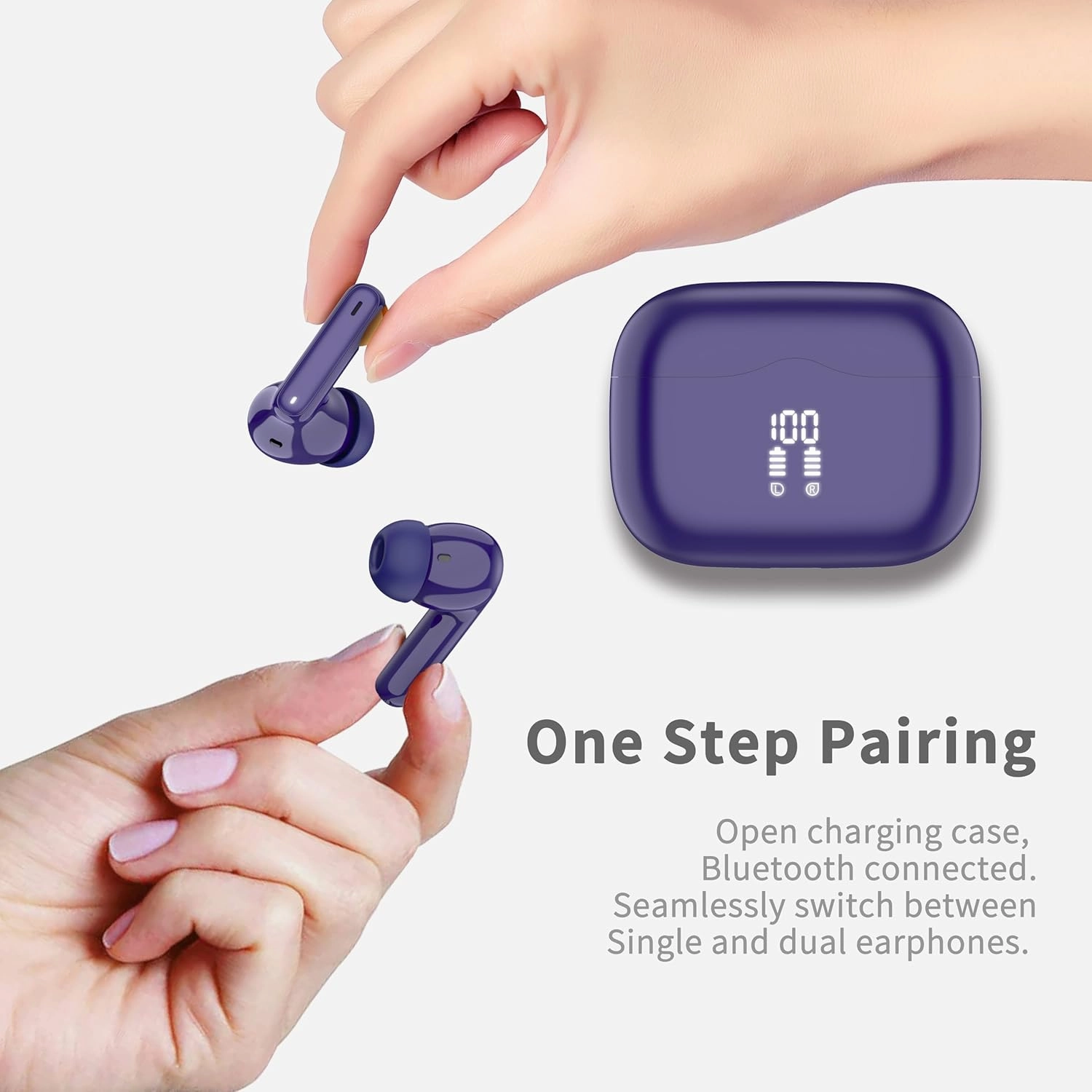 Wireless Earbuds, Bluetooth 5.4 Headphones in Ear with HiFi Stereo Deep Bass, 4 ENC Noise Cancelling Mic Wireless Earphones 40H, in-Ear Earbud Bluetooth Dual LED Display IP7 Waterproof, Pure-Blue