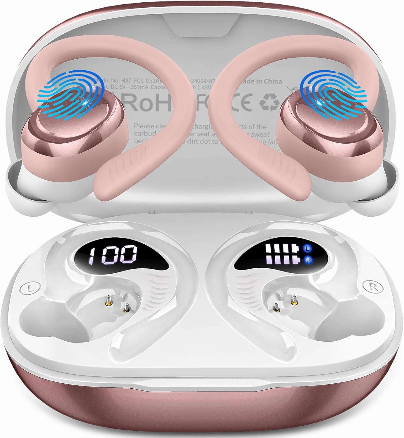 Wireless Earbuds Bluetooth 5.4 Headphones Sport, 2025 Bluetooth Earbuds with Earhooks, 50H Stereo Over Ear Buds, Earphone with 4 ENC Noise Canceling Mic, IP7 Waterproof Headset for Running/Gym/Workout TWS earbuds,compact wireless buds,Bluetooth ear tips,