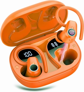 Wireless Earbuds Bluetooth 5.4 Headphones Sport, 50H Stereo Ear Buds LED Display, 2025 Bluetooth Earbuds with 4 ENC Noise Canceling Mic, IP7 Waterproof Earphones with Earhooks for Running, Pumpkin wireless earbuds,Bluetooth earphones,true wireless stereo,