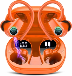 Wireless Earbuds Bluetooth 5.4 Headphones Sport, 50H Stereo Ear Buds LED Display, 2025 Bluetooth Earbuds with 4 ENC Noise Canceling Mic, IP7 Waterproof Earphones with Earhooks for Running, Pumpkin TWS earbuds,compact wireless buds,Bluetooth ear tips,
