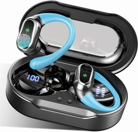 Wireless Earbuds, Bluetooth 5.4 Headphones Sport, Bluetooth Earbuds with ENC Noise Canceling Mic, 50H Stereo Wireless Headphones IP7 Waterproof with Earhooks, Dual LED Display for Running, Light Blue TWS earbuds,compact wireless buds,Bluetooth ear tips,