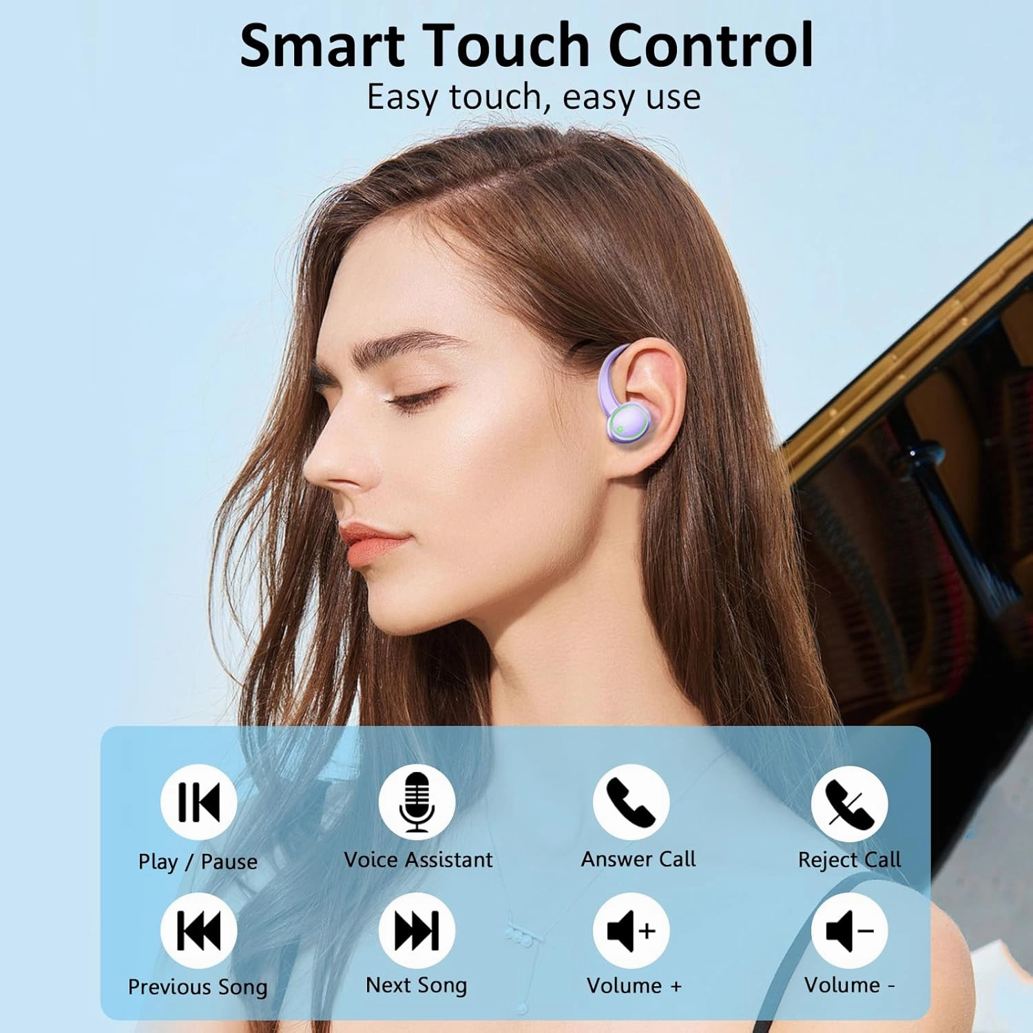 Wireless Earbuds, Bluetooth 5.4 Headphones Sports, 50H Playback Over-Ear buds with ENC Noise Cancelling Mic, Deep Bass Earphones with Earhooks, IP7 Waterproof Headset for Running Workout Gym Purple
