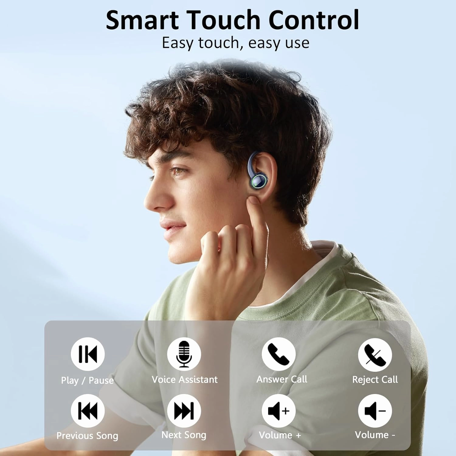 Wireless Earbuds, Bluetooth 5.4 Headphones Sports, 50H Playback Over-Ear buds with ENC Noise Cancelling Mic, Deep Bass Fitness Earphones with Earhooks, IP7 Waterproof Headset for Running Workout Blue