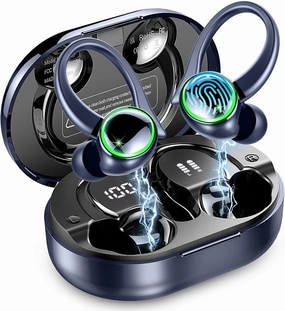 Wireless Earbuds, Bluetooth 5.4 Headphones Sports, 50H Playback Over-Ear buds with ENC Noise Cancelling Mic, Deep Bass Fitness Earphones with Earhooks, IP7 Waterproof Headset for Running Workout Blue wireless earbuds,Bluetooth earphones,true wireless stere