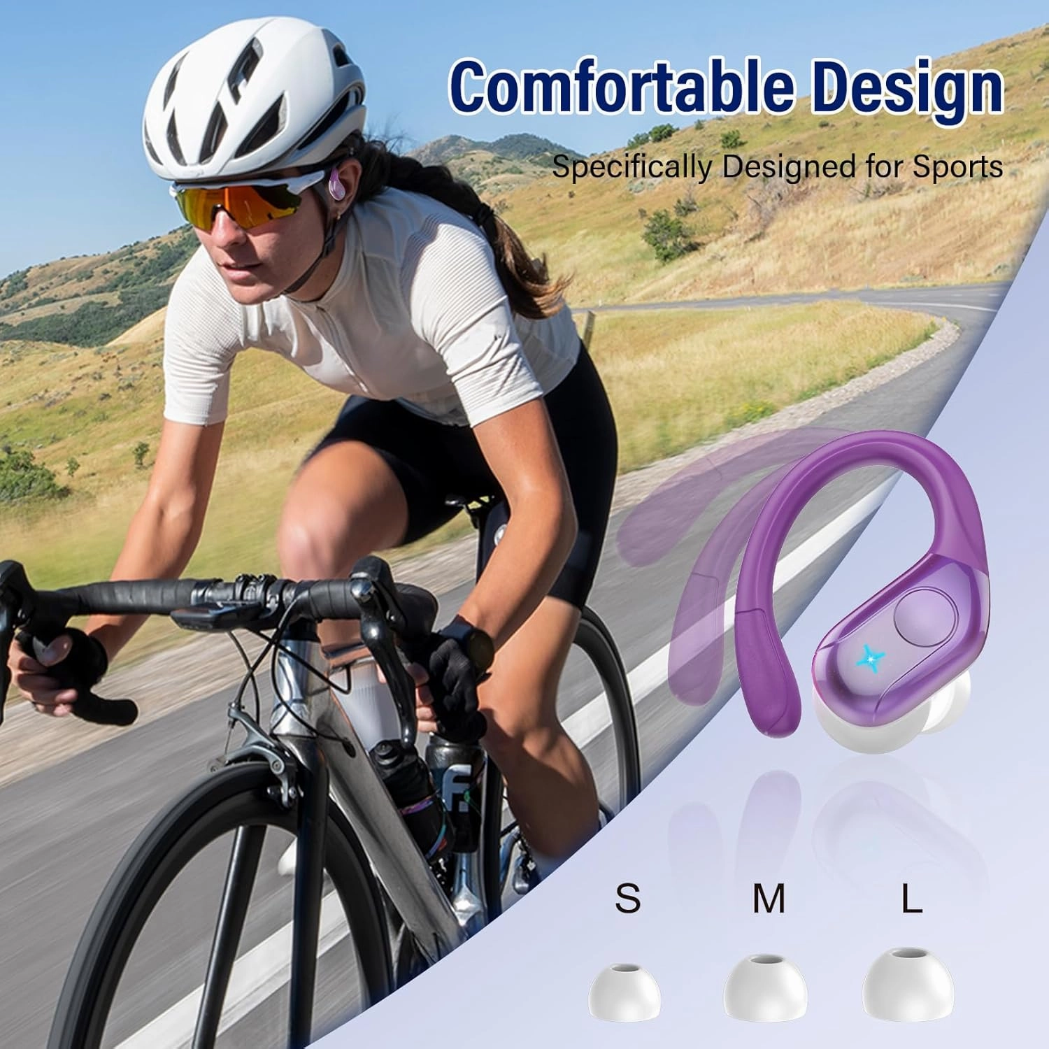 Wireless Earbuds Bluetooth 5.4 Headphones Sports, 75H Stereo Deep Bass Ear Buds with Earhooks, Bluetooth Earbuds with 4 ENC Mic, LED Display, IP7 Waterproof Earphone for Running, Dark Purple