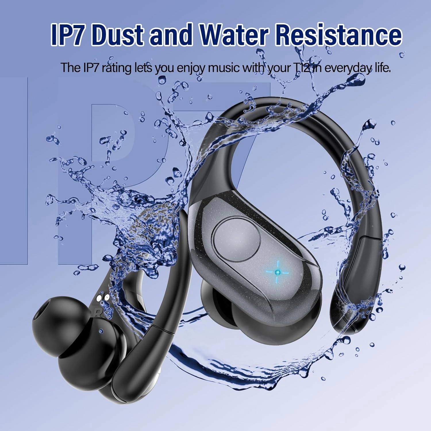 Wireless Earbuds Bluetooth 5.4 Headphones Sports, 75H Stereo Deep Bass Over Ear Buds with Earhooks, Bluetooth Earbuds with 4 ENC Mic, LED Display, IP7 Waterproof Earphone for Running, Black