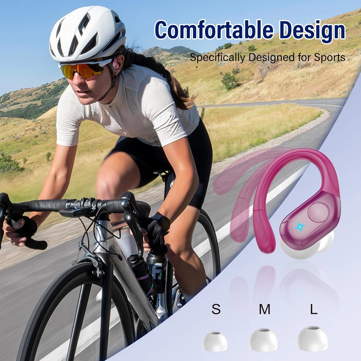Wireless Earbuds Bluetooth 5.4 Headphones Sports 75H Stereo Deep Bass Over Ear Buds with Earhooks, Bluetooth Earbuds with 4 ENC Mic, LED Display, IP7 Waterproof Earphone for Running, Rose Gold