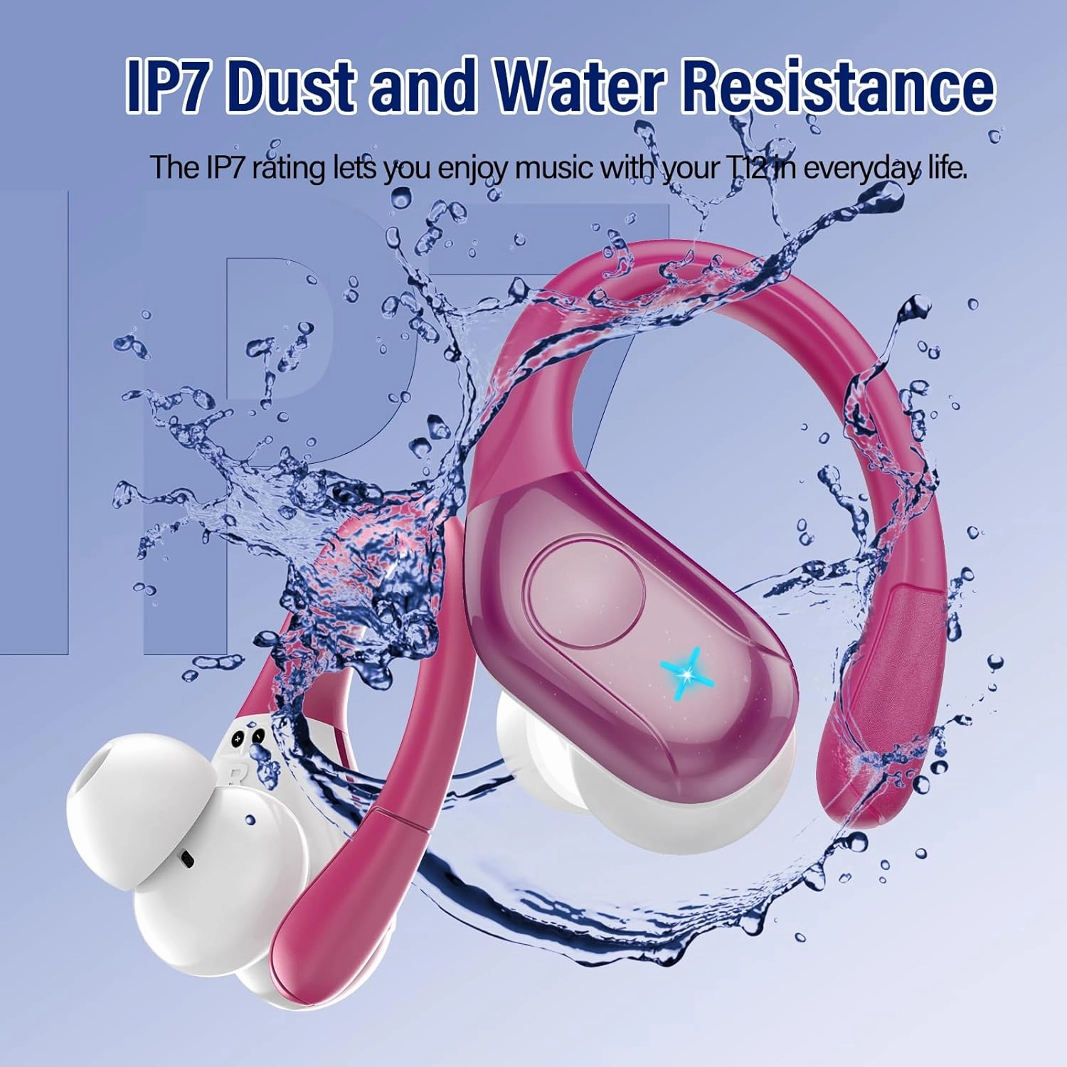 Wireless Earbuds Bluetooth 5.4 Headphones Sports 75H Stereo Deep Bass Over Ear Buds with Earhooks, Bluetooth Earbuds with 4 ENC Mic, LED Display, IP7 Waterproof Earphone for Running, Rose Gold