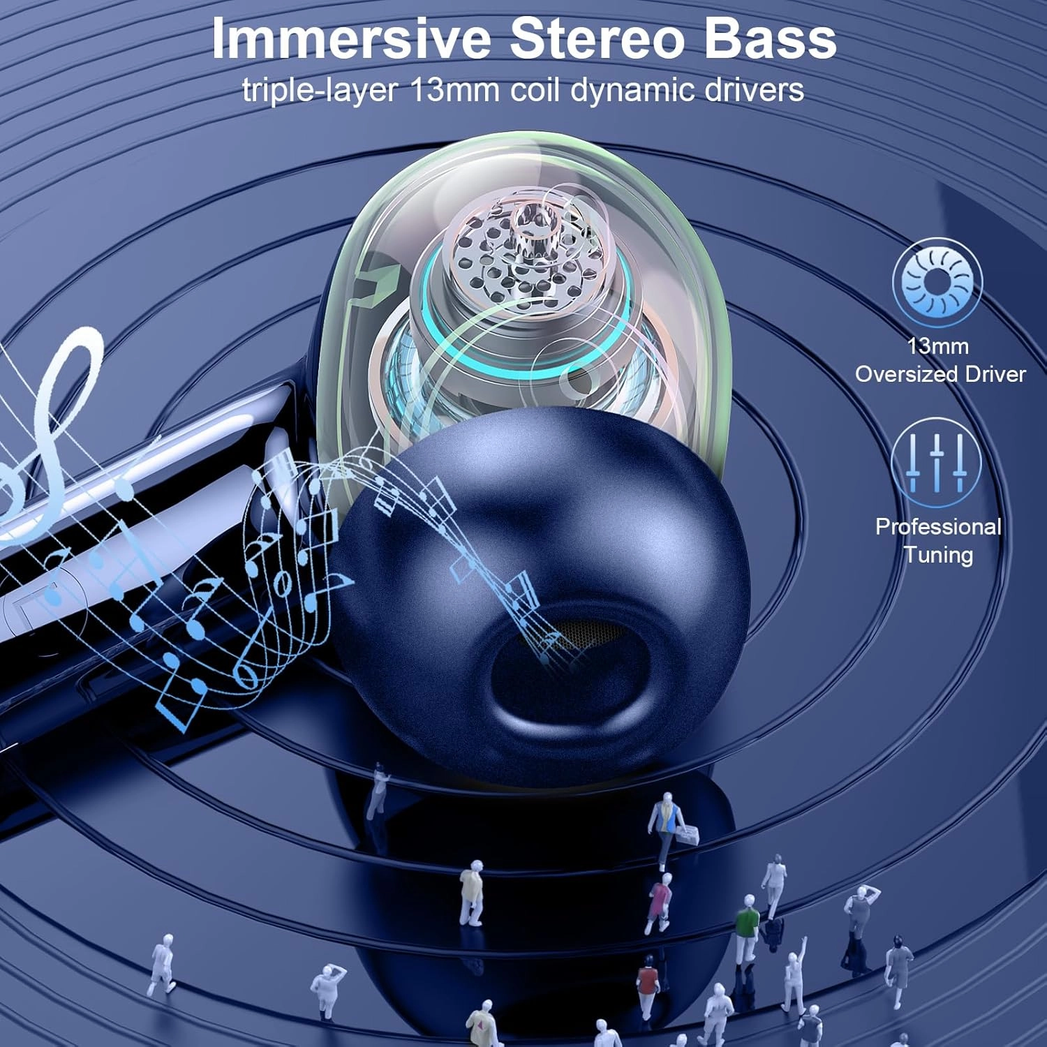 Wireless Earbuds, Bluetooth 5.4 Headphones with 4 ENC Noise Cancelling Mic, 45Hrs Playtime Bluetooth Earphones HiFi Stereo Deep Bass, in Ear Earbuds IP7 Waterproof, Wireless Headphones Deep Blue