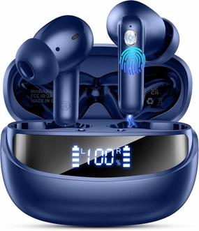 Wireless Earbuds, Bluetooth 5.4 Headphones with 4 ENC Noise Cancelling Mic, 45Hrs Playtime Bluetooth Earphones HiFi Stereo Deep Bass, in Ear Earbuds IP7 Waterproof, Wireless Headphones Deep Blue wireless earbuds,Bluetooth earphones,true wireless stereo,