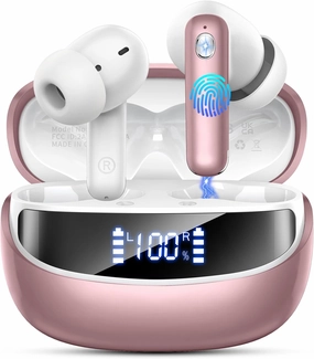 Wireless Earbuds, Bluetooth 5.4 Headphones with 4 ENC Noise Cancelling Mic, 45Hrs Playtime Bluetooth Earphones HiFi Stereo Deep Bass, in Ear Earbuds IP7 Waterproof, Wireless Headphones Rose Gold wireless earbuds,Bluetooth earphones,true wireless stereo,